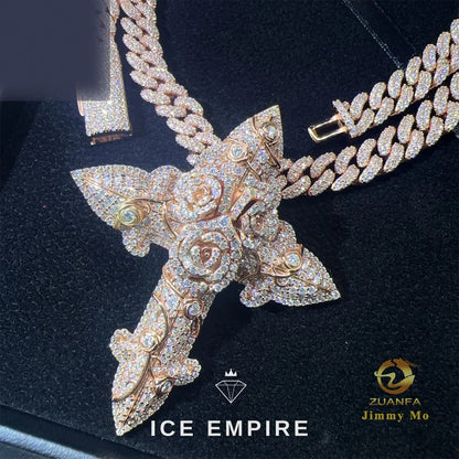 Iced Out Cross Rose Gold Moissanite Cuban Chain