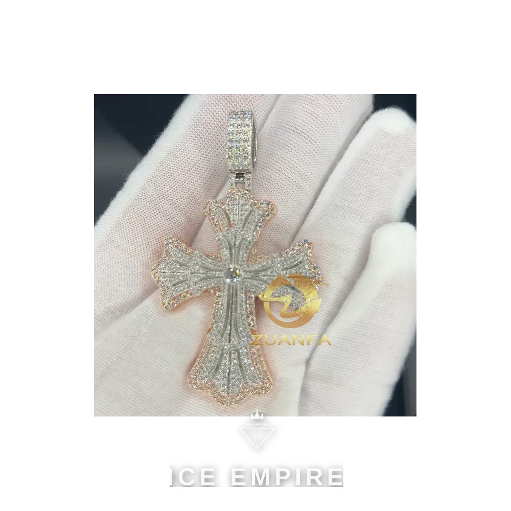 Iced Out Cross Rose Gold Plated Moissanite Pendant