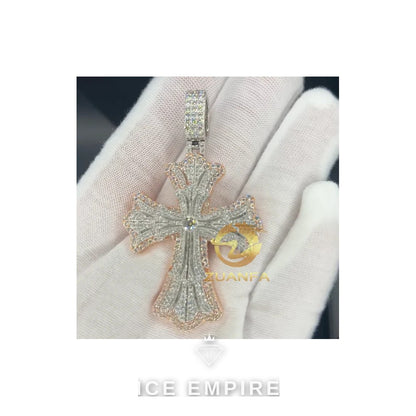 Iced Out Cross Rose Gold Plated Moissanite Pendant