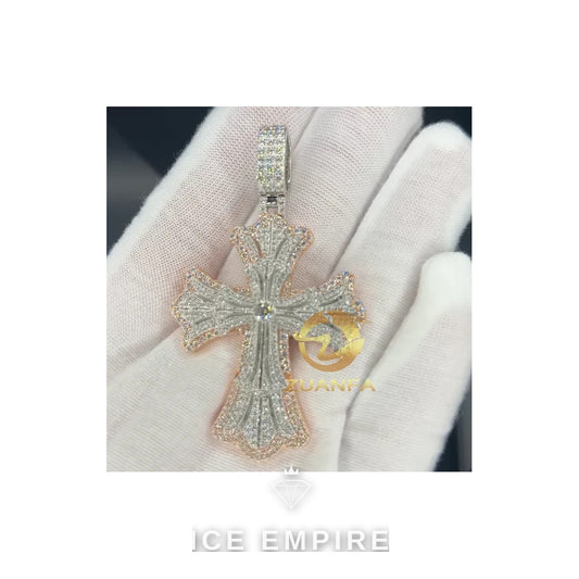 Iced Out Cross Rose Gold Plated Moissanite Pendant