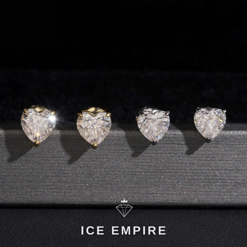 Iced Out Heart 10K Gold Lab Grown Diamond Stud Earrings