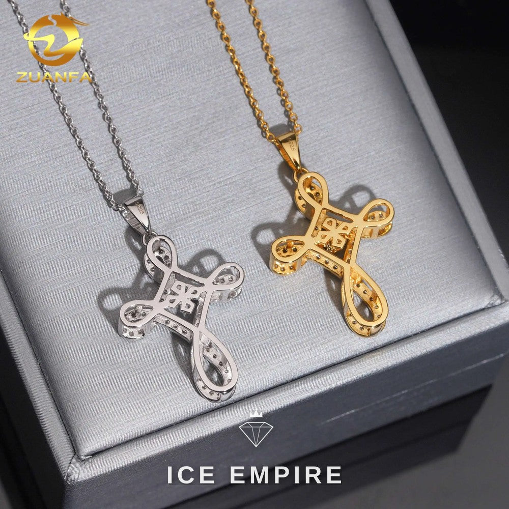 Iced Out Cross 925 Silver Lab Grown Diamond Pendant