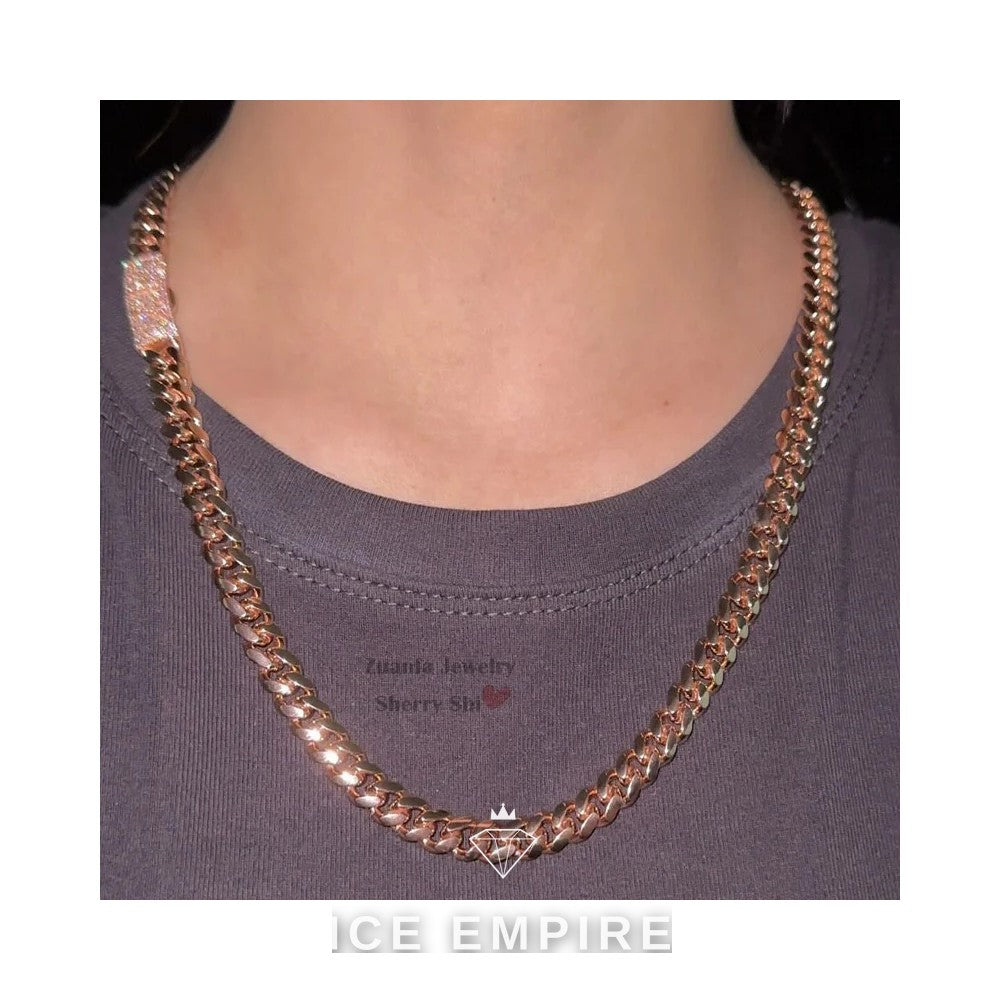 Iced Out Rose Gold Moissanite Cuban Chain