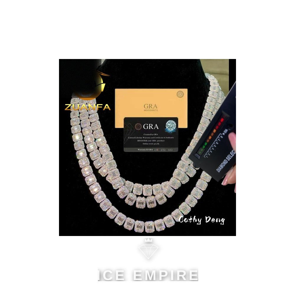 Iced Out Baguette Rose Gold Plated Moissanite Cuban Chain