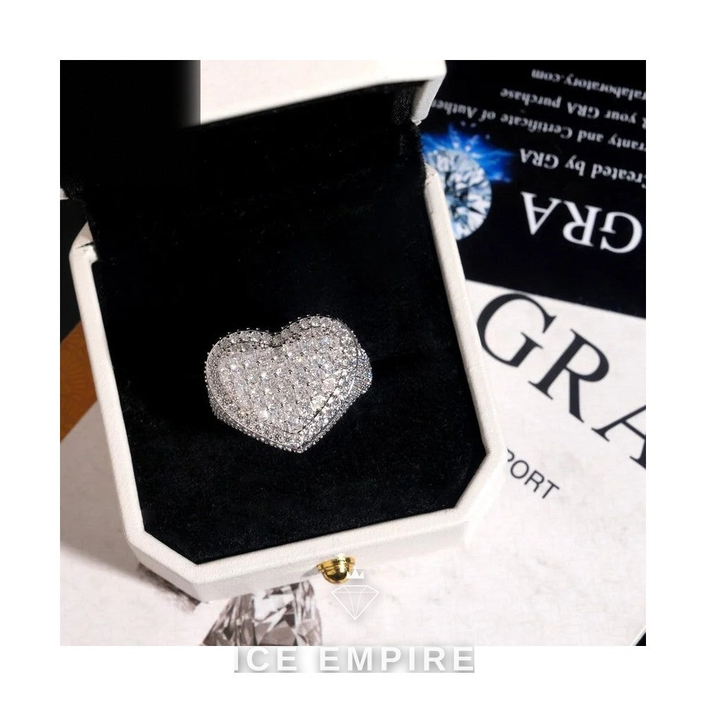 Iced Out Heart 925 Silver Moissanite Ring