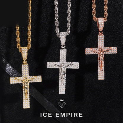 Iced Out Cross Rose Gold Plated Moissanite Pendant
