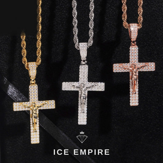 Iced Out Cross Rose Gold Plated Moissanite Pendant