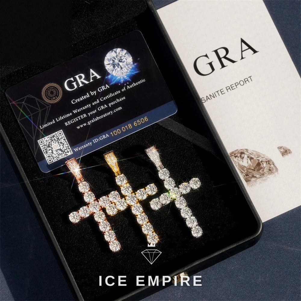 Iced Out Cross Rose Gold Plated Moissanite Pendant