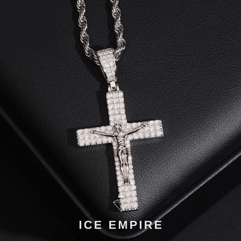 Iced Out Cross Rose Gold Plated Moissanite Pendant