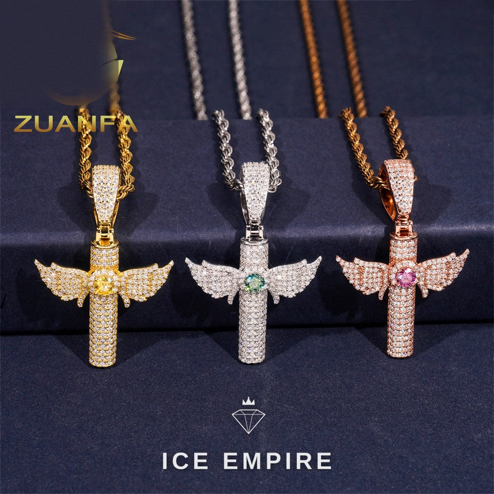 Iced Out Cross Rose Gold Plated Moissanite Pendant