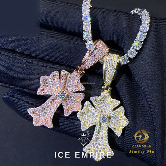 Iced Out Cross 925 Silver Pendant