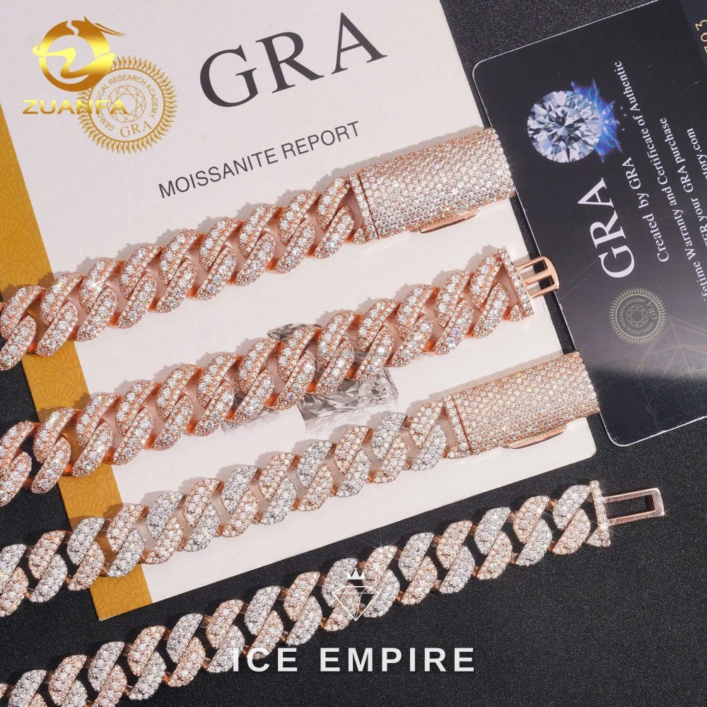 Iced Out Rose Gold Moissanite Cuban Chain