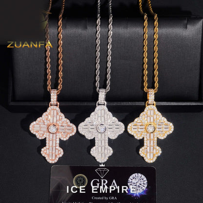 Iced Out Baguette Rose Gold Plated Moissanite Pendant