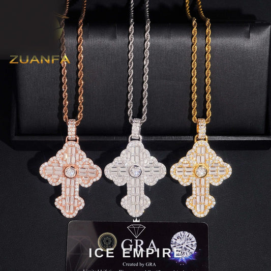 Iced Out Baguette Rose Gold Plated Moissanite Pendant