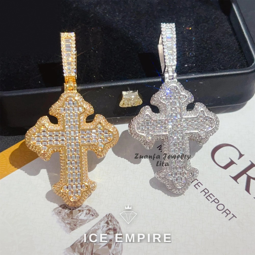 Iced Out Baguette 925 Silver Pendant