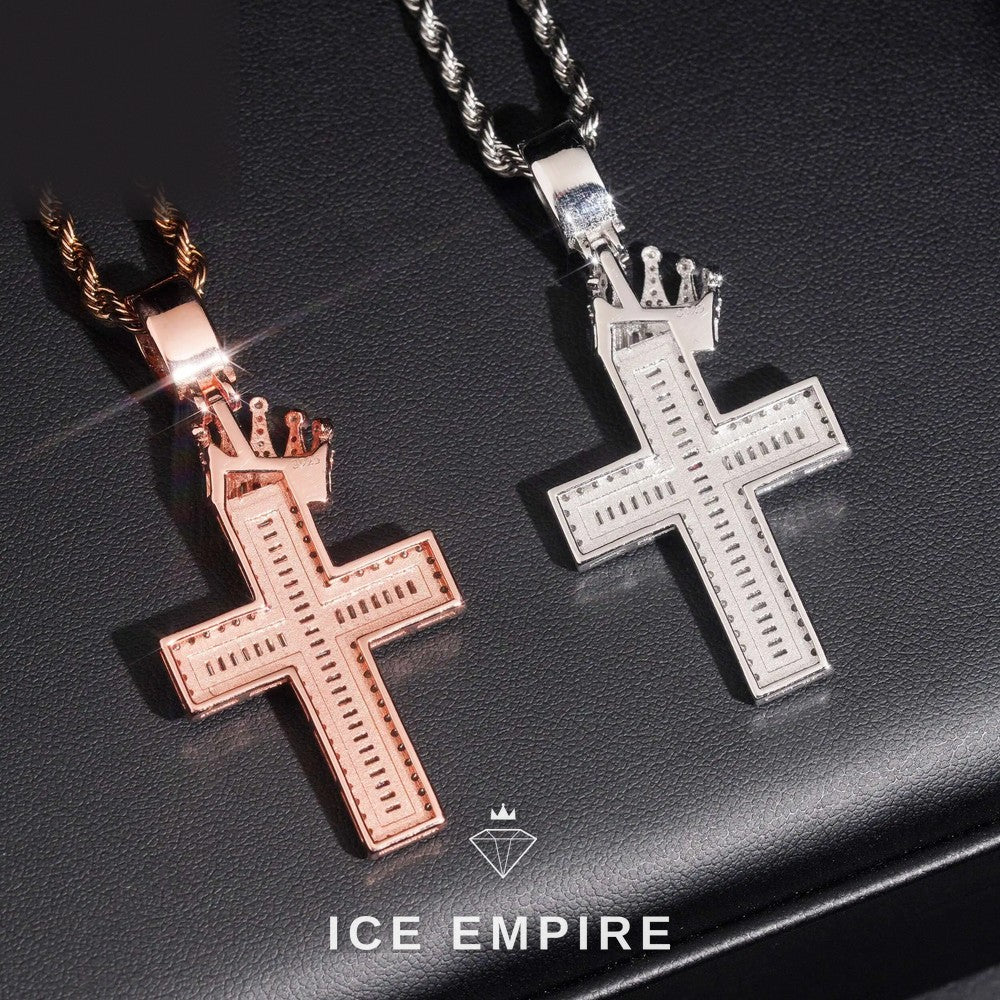 Iced Out Cross Rose Gold Plated Moissanite Pendant