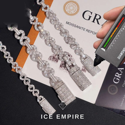 Iced Out Baguette 925 Silver Moissanite Cuban Chain