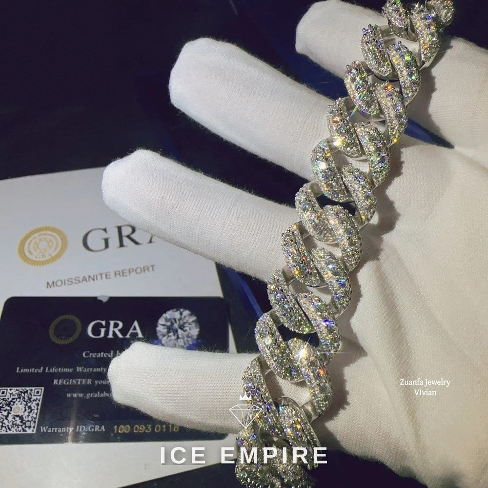 Iced Out 925 Silver Moissanite Cuban Chain