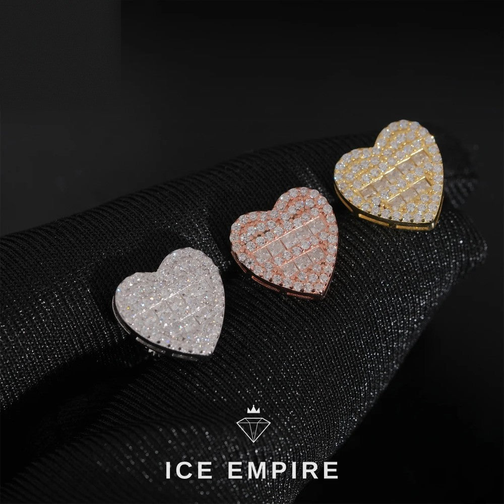 Iced Out Heart 925 Silver Moissanite Earrings