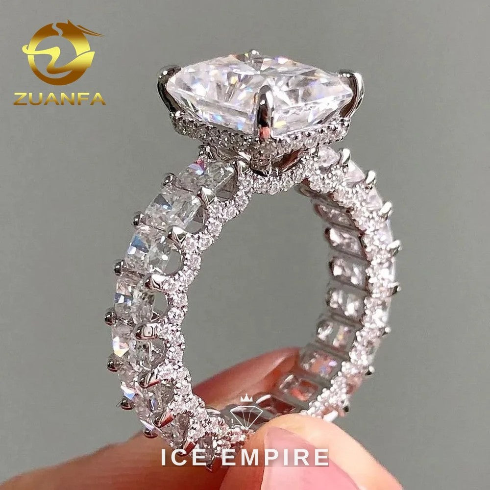 Iced Out Baguette 925 Silver Moissanite Engagement Ring