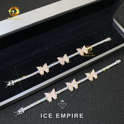 Iced Out Cluster Gold Plated Moissanite Tennis Chain