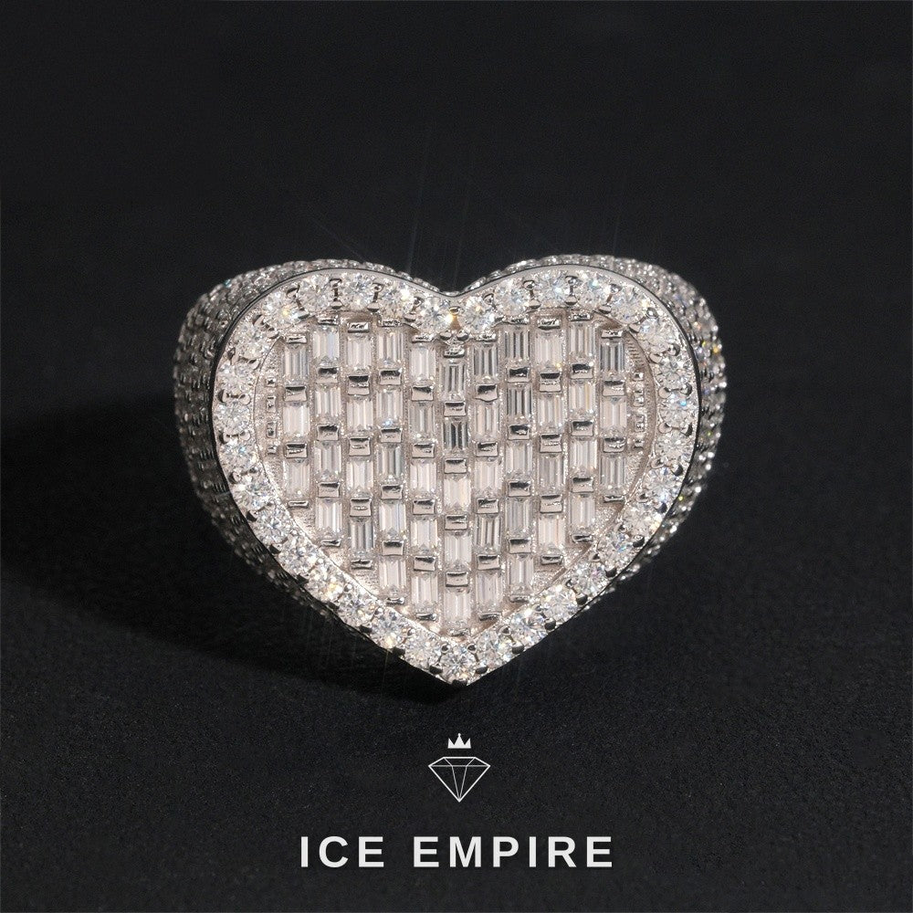 Iced Out Heart 925 Silver Moissanite Ring