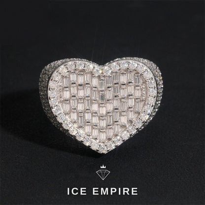 Iced Out Heart 925 Silver Moissanite Ring
