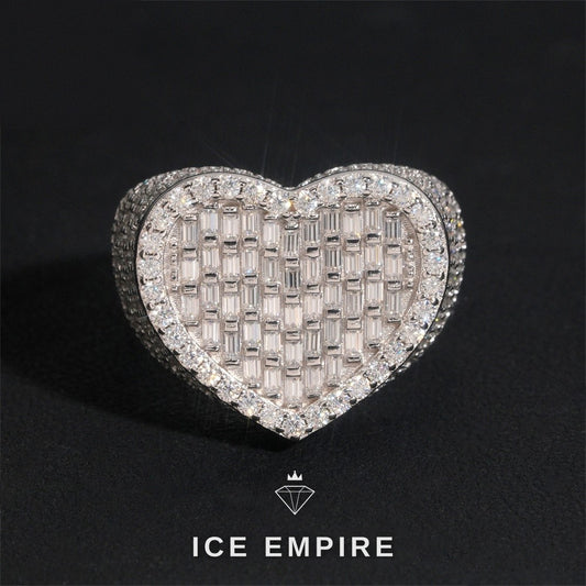 Iced Out Heart 925 Silver Moissanite Ring