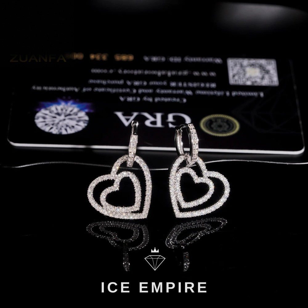 Iced Out Heart 925 Silver Moissanite Hoop Earrings