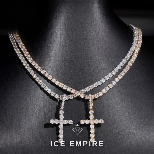 Iced Out Cross Rose Gold Plated Moissanite Pendant