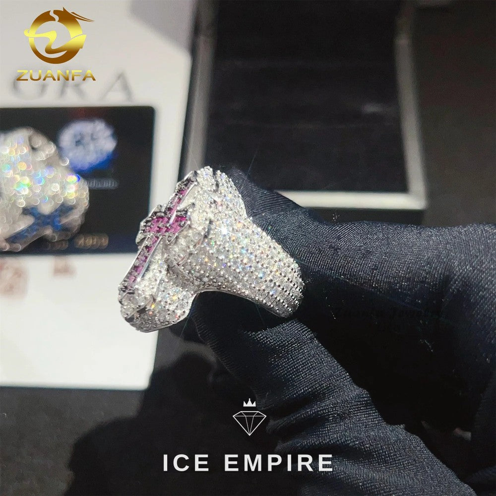 Iced Out Cross 925 Silver Moissanite Ring