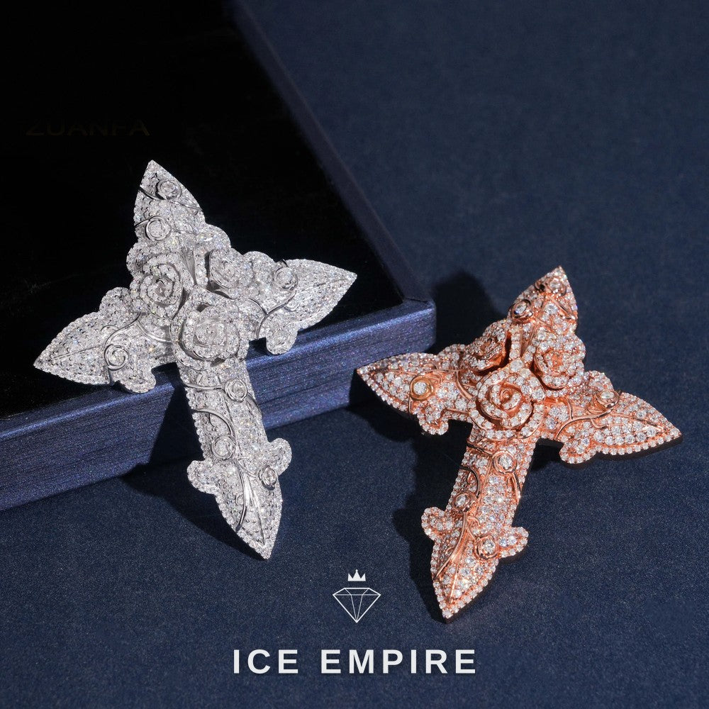 Iced Out Cross 925 Silver Pendant