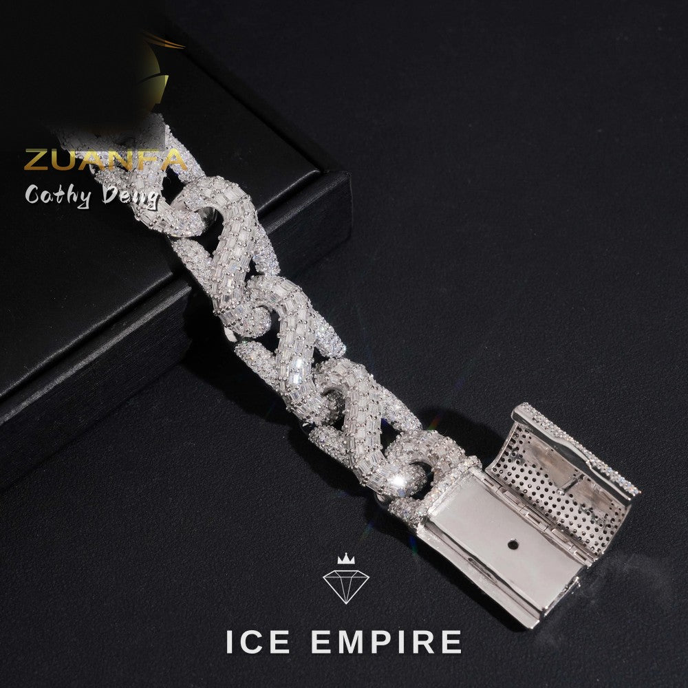 Iced Out Baguette 925 Silver Moissanite Cuban Chain