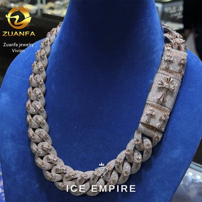 Iced Out Cross Rose Gold Plated Moissanite Cuban Chain
