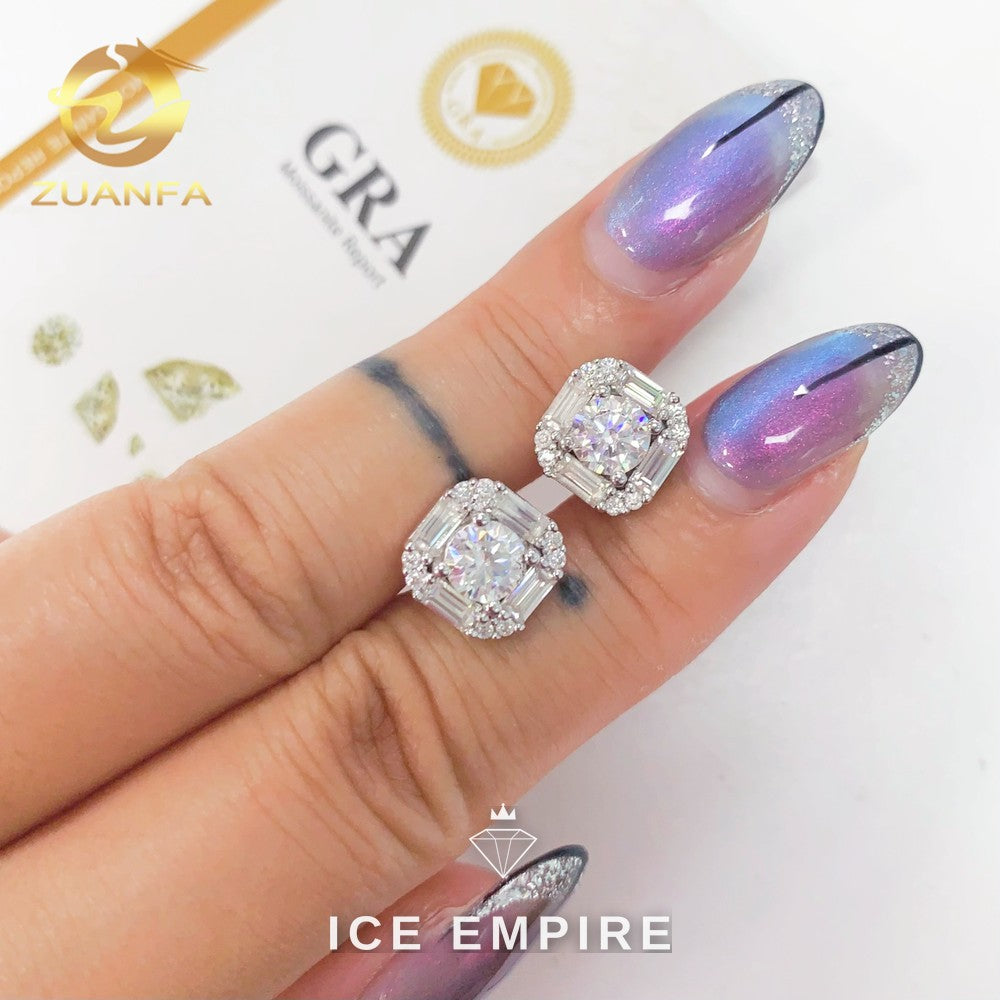 Iced Out 925 Silver Moissanite Stud Earrings