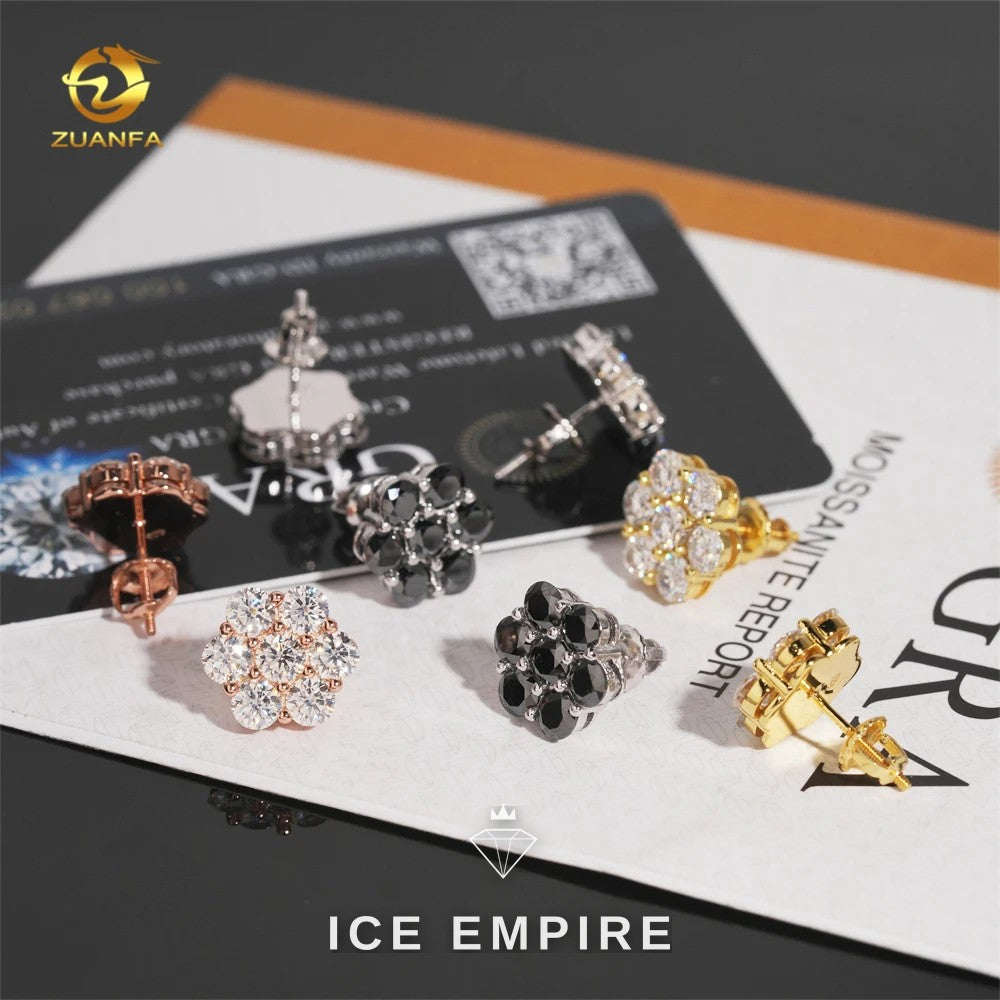 Iced Out Cluster Rose Gold Plated Moissanite Stud Earrings