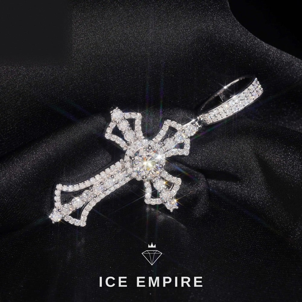 Iced Out Cross 925 Silver Moissanite Pendant