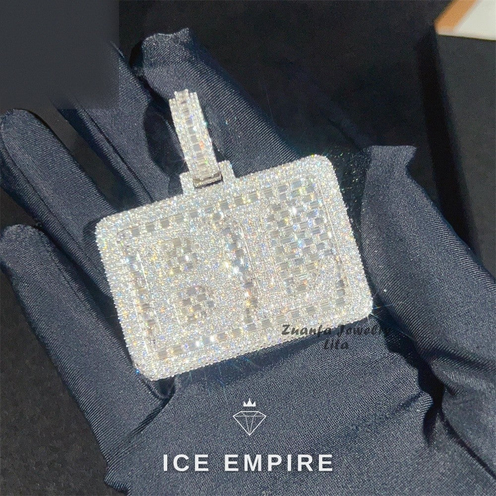 Iced Out Baguette 925 Silver Pendant