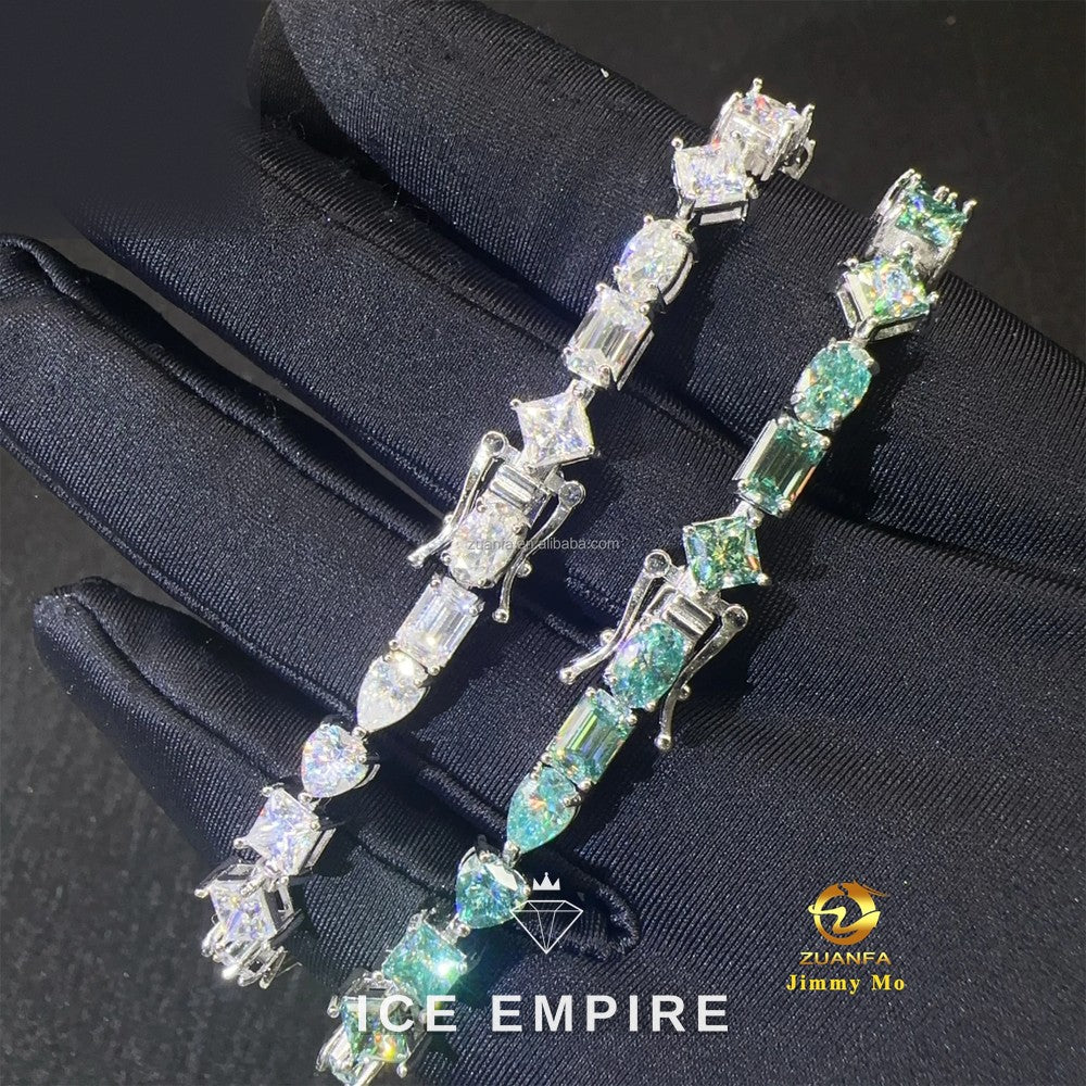 Iced Out Cluster 925 Silver Moissanite Tennis Chain