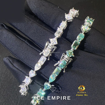 Iced Out Cluster 925 Silver Moissanite Tennis Chain