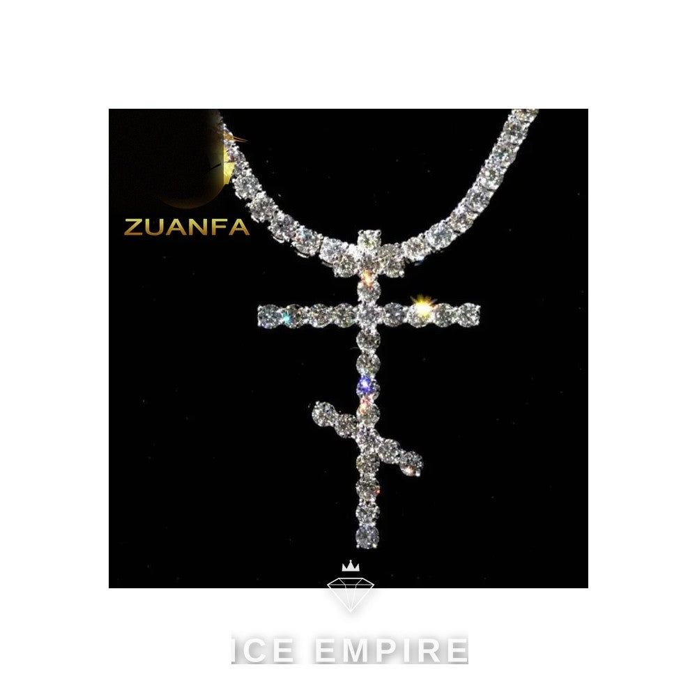 Iced Out Cross 925 Silver Moissanite Cuban Chain