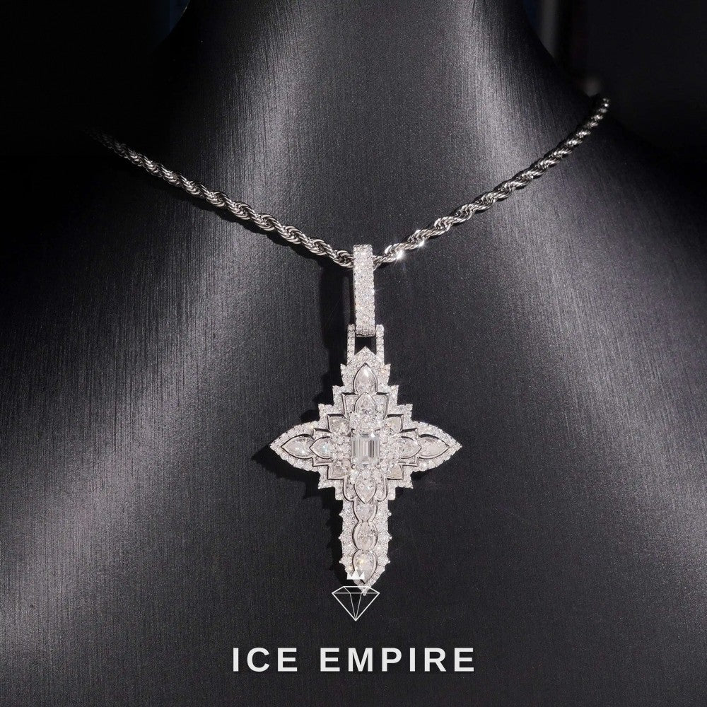 Iced Out Cross Gold Plated Moissanite Pendant