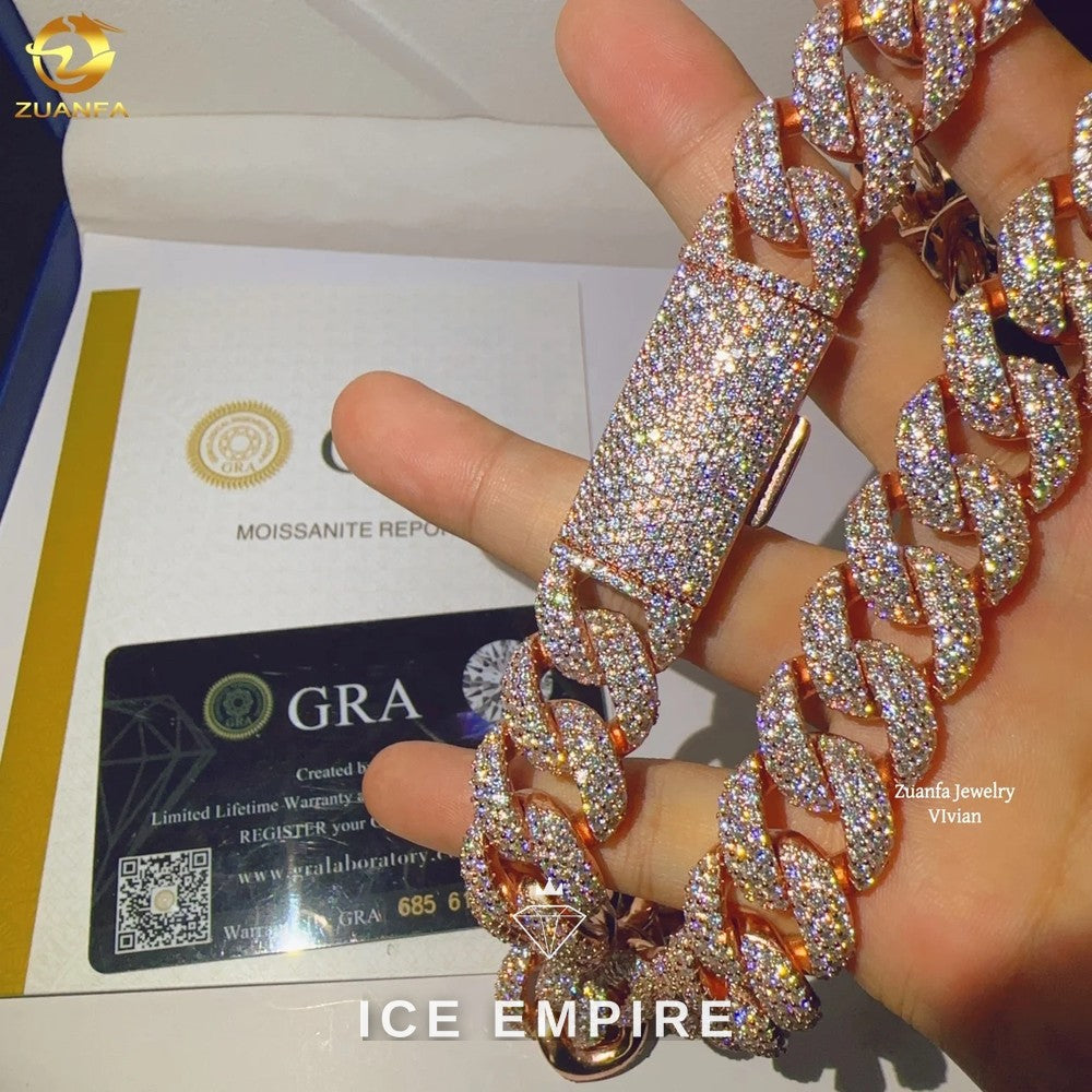 Iced Out Rose Gold Plated Moissanite Cuban Chain