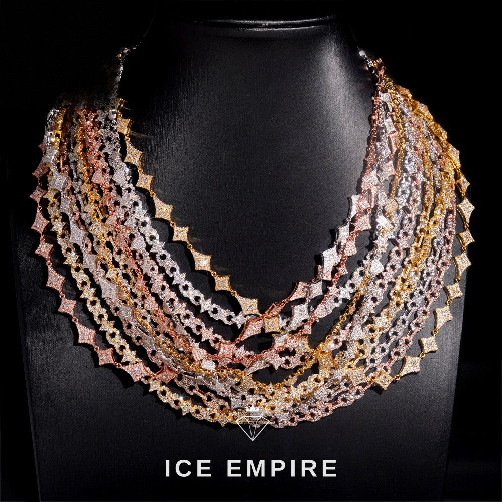 Iced Out Cluster Rose Gold Plated Moissanite Cuban Chain