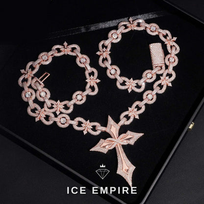 Iced Out Cross Rose Gold Plated Moissanite Cuban Chain
