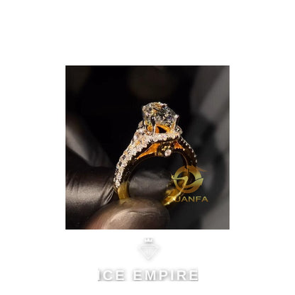 Iced Out 18K Gold Moissanite Engagement Ring