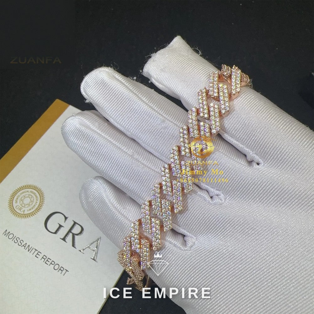 Iced Out Rose Gold Moissanite Cuban Chain