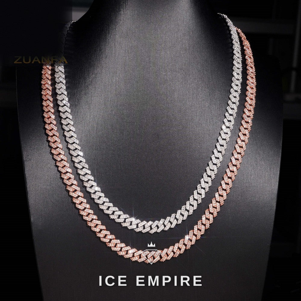Iced Out Baguette Rose Gold Plated Moissanite Cuban Chain