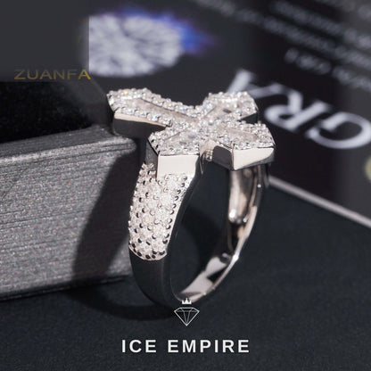 Iced Out Cross Gold Plated Moissanite Ring