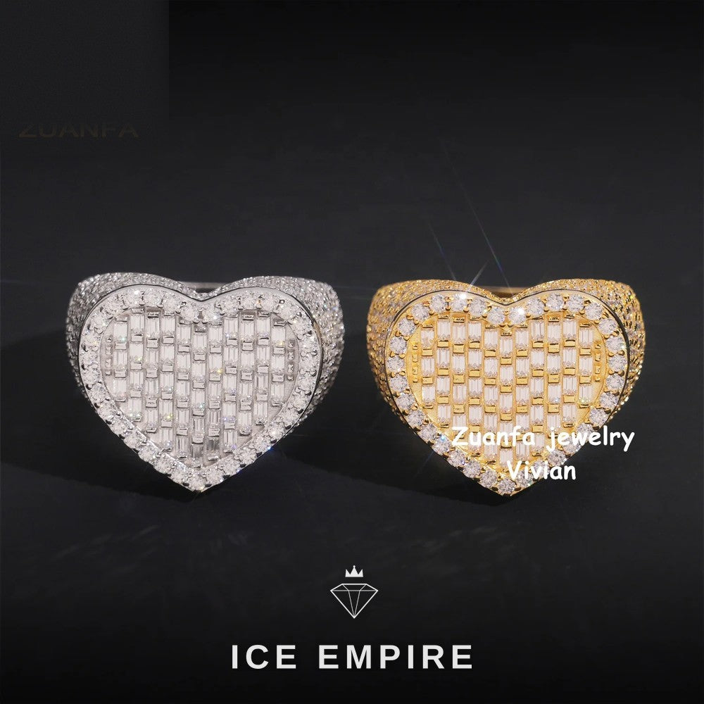 Iced Out Heart 925 Silver Moissanite Ring